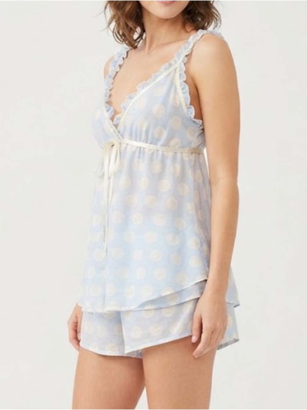 Womenās Light Blue Polka Dot Lace-Trim Camisole & Short Sleep Set Size Large